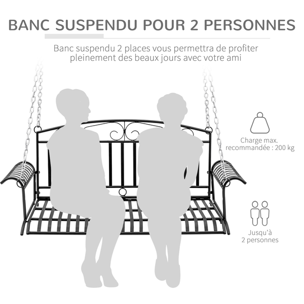 Banc suspendu 2 places métal noir