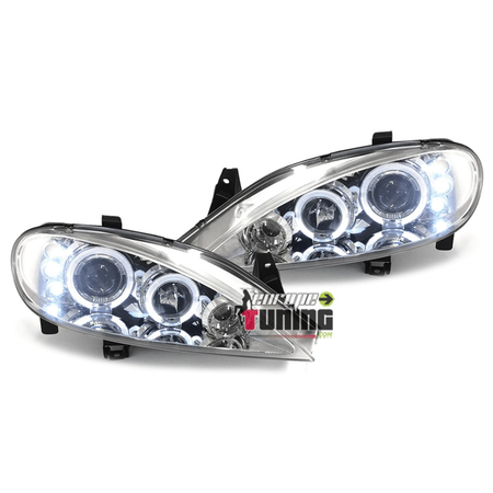 PHARES CHROME FEUX ANNEAUX ANGEL EYES 3 LEDS RENAULT MEGANE 1 PHASE 2 1999-2002 (12945)