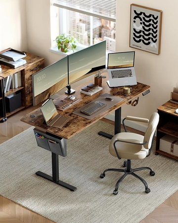 SONGMICS Bureau Électrique Réglable en Hauteur 160×70 cm – Table Assis-Debout Mémoire 4 Positions, Marron Rustique LSD136K01