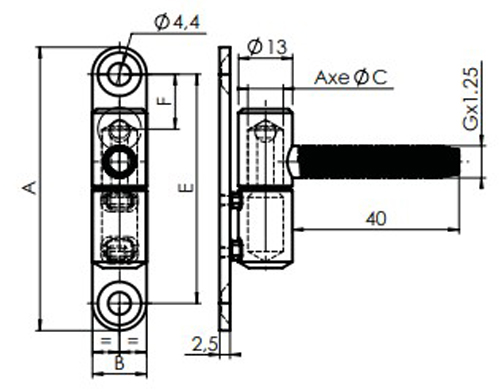 Paumelle fiche diamètre 13mm hauteur 68mm époxy blanc - MONIN - 654000