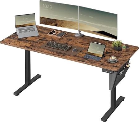 SONGMICS Bureau Électrique Réglable en Hauteur 160×70 cm – Table Assis-Debout Mémoire 4 Positions, Marron Rustique LSD136K01