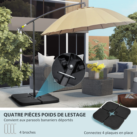 Pied de parasol lot de 4 dalles pour parasol à lester HDPE noir