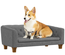 Canapé chien style Chesterfield dossier capitonné pieds bois polyester gris
