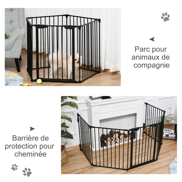 Barrière de sécurité parc enclos chien modulable pliable avec porte noir