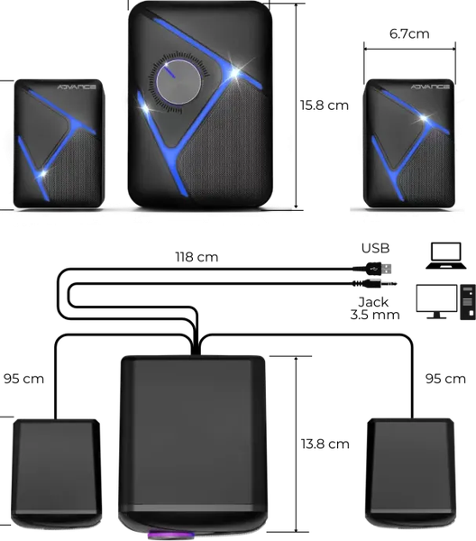 Enceintes 2.1 sans fil Advance SoundPhonic RGB (Noir)