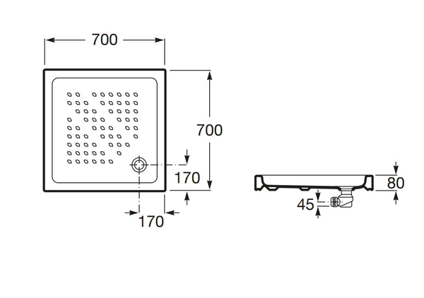 Receveur de douche ITALIA 70X70x8cm céramique blanc - ROCA - A3740HK000