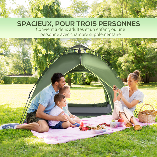 Tente de camping pop up 2-3 personnes vert kaki