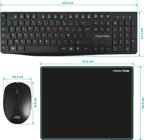 Pack 3en1 (Clavier/Souris/Tapis) sans fil Advance Elite (Noir)