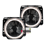 FEUX OPTIQUES DE PHARES A ANNEAUX LED & CROIX NOIRES POUR VW GOLF 2 (02343)