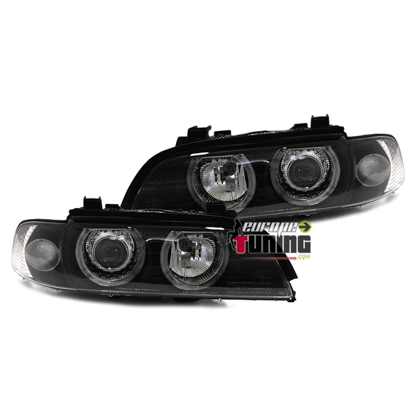 PHARES FEUX AVANTS NOIRS ANGEL EYES A LEDS BMW SERIE 5 E39 PHASE 1 AU XENON (10312)