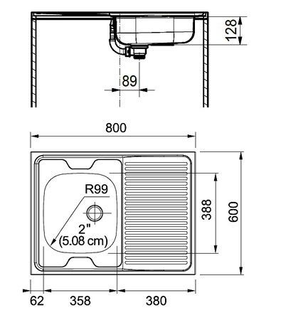 Evier monocuve inox MAN711-800 avec égouttoir 800x600cm à poser - FRANKE - 013953