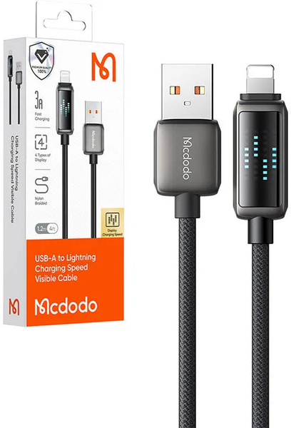 Câble Mcdodo USB-A vers Lightning avec écran 1,2m M/M 36W (Noir)