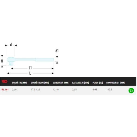 Cliquet 1/4'' étanche hautes performances longueur 121mm - FACOM - RL.161PB