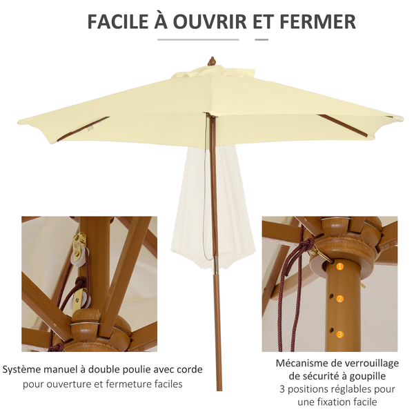 Parasol droit hexagonal bambou polyester