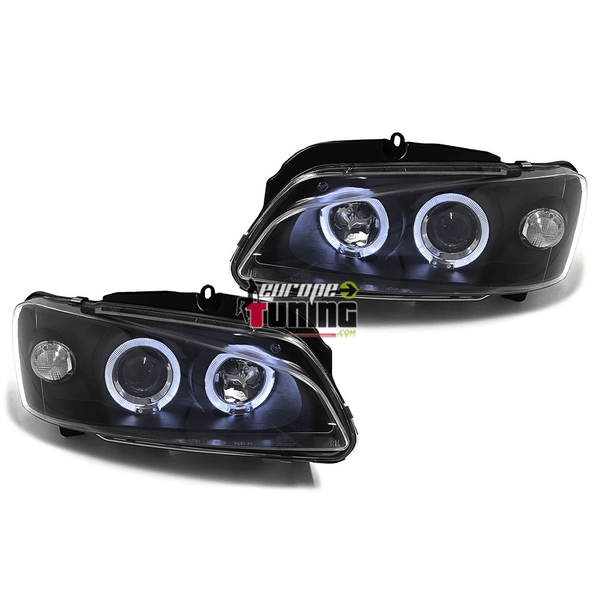 PHARES AVANTS NOIRS DOUBLE ANNEAUX ANGEL EYES LED PEUGEOT 106 PH2 (14610)