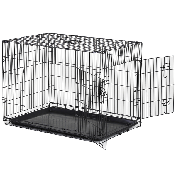Cage caisse de transport pliante pour chien en métal noir 91 x 61 x 67 cm - Pawhut