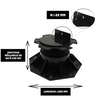 CARTON DE 60 PLOTS R√âGLABLES 60 Ê 138 MM POUR TERRASSE BOIS ET COMPOSITE (livraison offerte) - Coloris - Noir