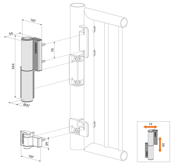 Ferme portillon 2/1 charnière noir 9005 largeur 1,1m 75kg maximal - LOCINOX - P00008665-9005