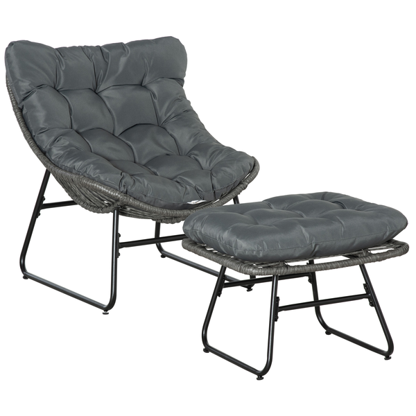 Fauteuil de jardin avec repose-pieds 2 coussins inclus