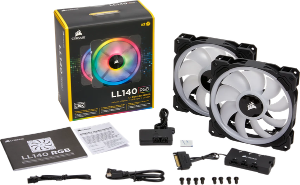 Lot de 2 Ventilateurs de boitier Corsair Dual Light Loop LL140 RGB - 14cm (Noir)