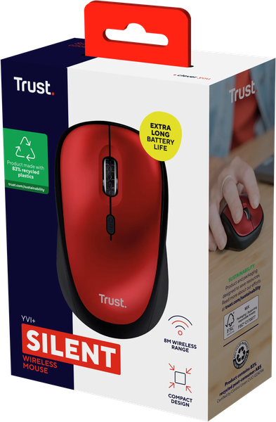 Souris sans fil Trust Yvi+ Silent (Rouge)