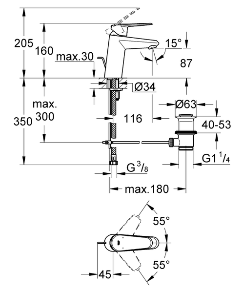 Mitigeur de lavabo taille S EURODISC COSMOPOLITAN monocommande - GROHE - 33183002