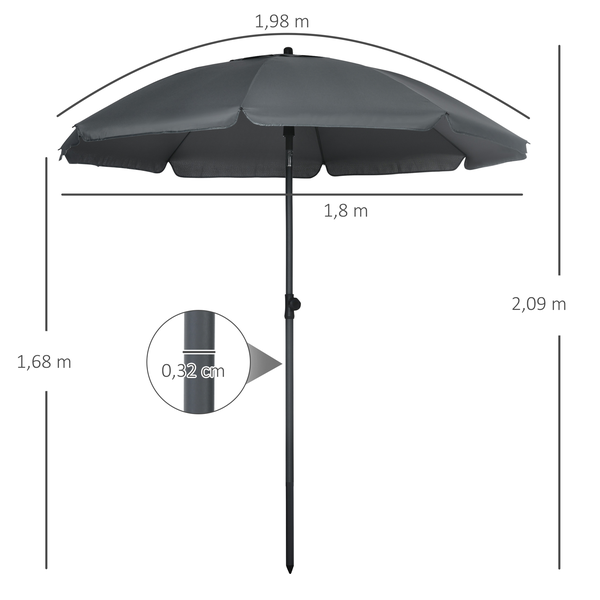 Parasol inclinable octogonal  Ø 1,8 x 2,09H m acier polyester gris