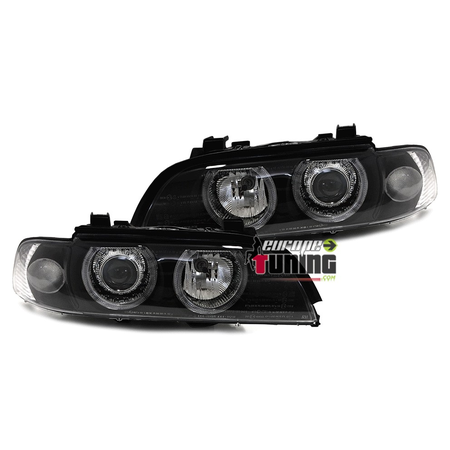 PHARES FEUX AVANTS NOIRS ANGEL EYES A LEDS BMW SERIE 5 E39 PHASE 1 AU XENON (10312)