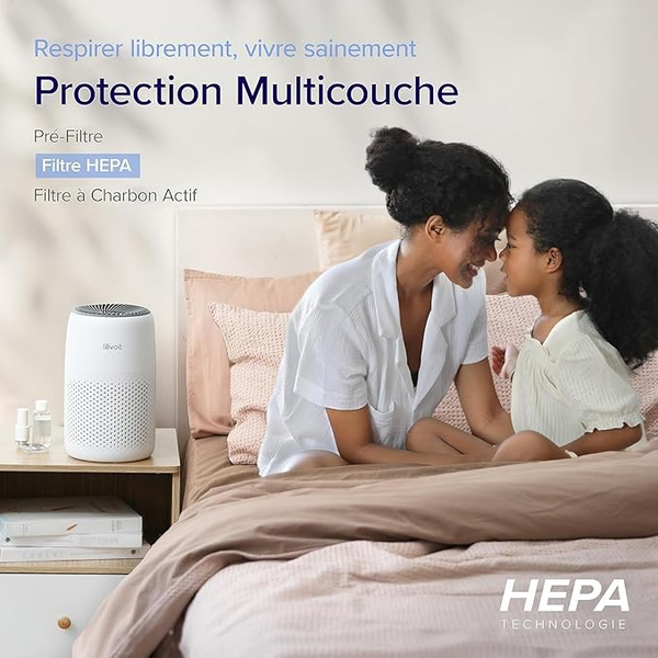 LEVOIT Purificateur d’Air Chambre – Filtration Allergies & Odeurs, Silencieux, Éponge Aromathérapie, 7W, 3 Vitesses, HEPA Maison/Bureau