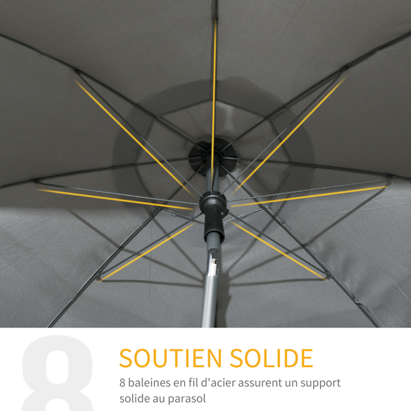 Parasol inclinable octogonal  Ø 1,8 x 2,09H m acier polyester gris