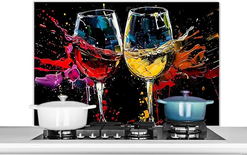 Fond de Hotte 100×65 cm Aluminium – Crédence Cuisine Anti-Projection Verre à Vin Art Abstrait Noir