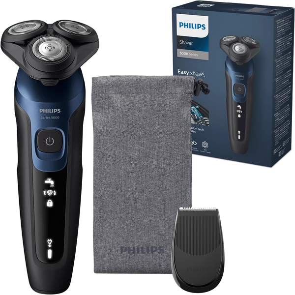 Philips Rasoir Series 5000 - rasoir électrique pour homme Wet & Dry bleu métallisé, avec tondeuse de précision et pochette souple de voyage (modèle S5465/18)