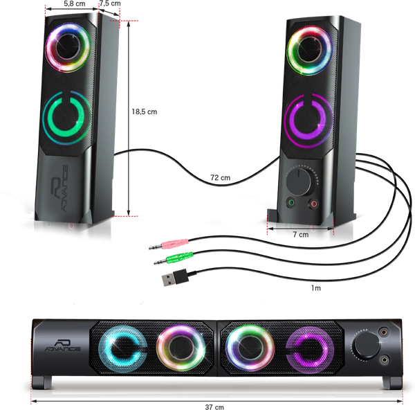 Enceintes 2en1 Advance SoundPhonic 2.0 RGB (Noir)