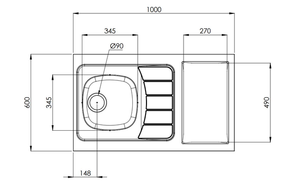Evier kitchenette ISEO 1 cuve inox L1000mm - MODERNA - CPBD100A30