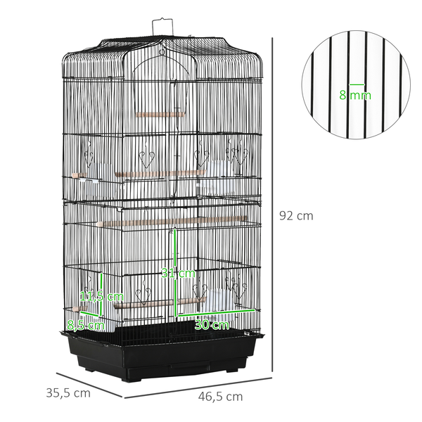 Cage à oiseaux volière avec perchoirs mangeoires noir