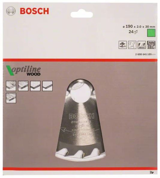 Lame de scie circulaire 190 x 30 x 2mm Optiline Wood pour le bois 24 dents - BOSCH - 2608641185
