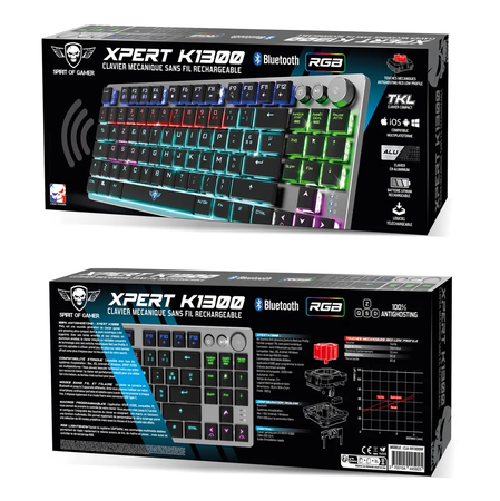 Clavier Gamer sans fil Bluetooth mécanique (Red Low Profile) Spirit of Gamer Xpert K1300 RGB (Argent)