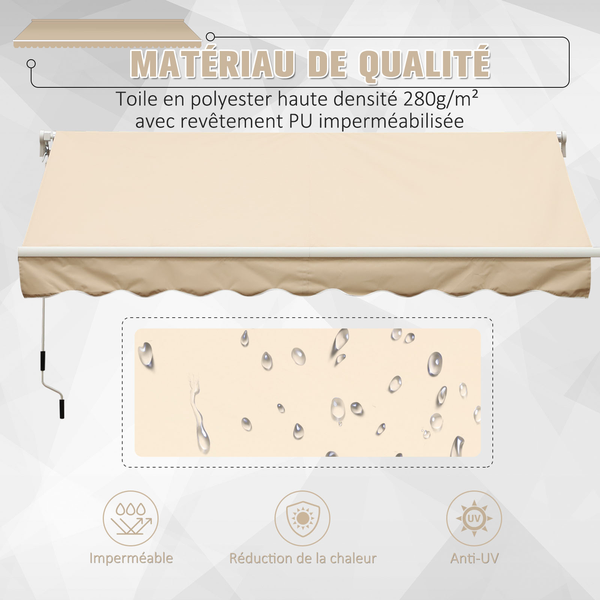 Store banne manuel 4 x 2,5 m polyester imperméable rétractable