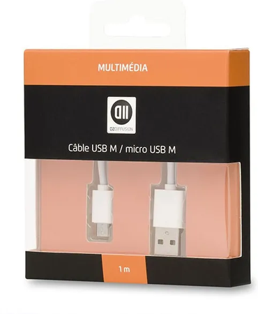 Cable D2 Diffusion USB 2.0 type A - Micro B M/M 1m ( Blanc)