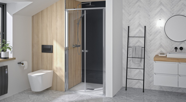 Porte de douche SUPRA 2P pivotante 80cm profilé blanc verre transparent - KINEDO - PA1530BTN