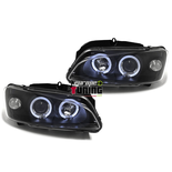 PHARES AVANTS NOIRS DOUBLE ANNEAUX ANGEL EYES LED PEUGEOT 106 PH2 (14610)