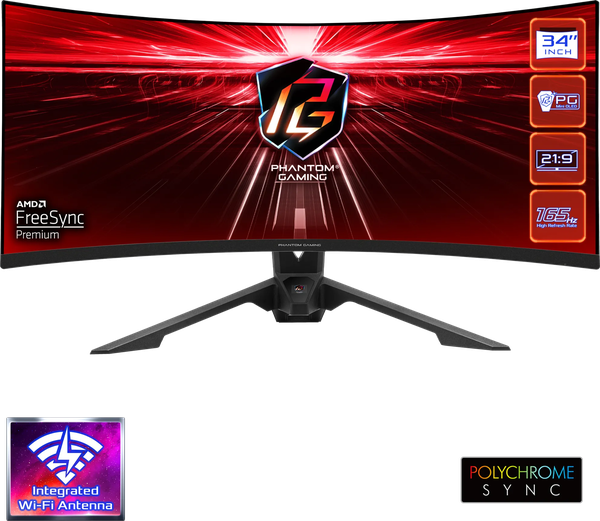 Ecran incurvé 34" ASRock Phantom Gaming PG34WQ15R3A UWQHD (Noir) 165Hz
