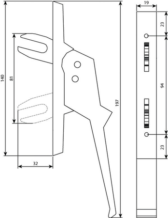 Poignée de crémone aluminium à 2 fourches fixation invisible - ARGENTA - 518102