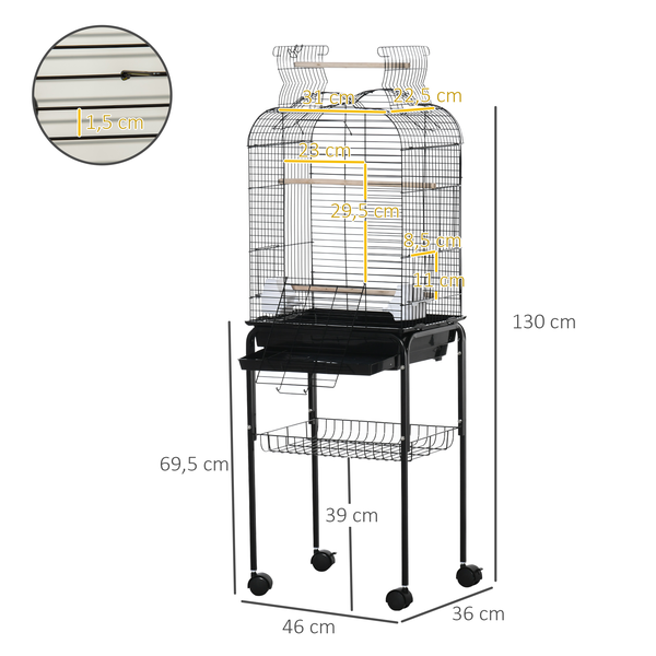 Cage à oiseaux volière amovible sur roulettes avec accessoires