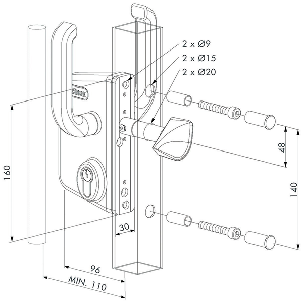 Serrure LS type industriel pour portail coulissant tube 60mm argent - LOCINOX - P00015129-SILV