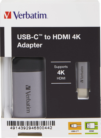 Cable Adaptateur Verbatim USB type C vers HDMI 2.0 10cm (Argent)