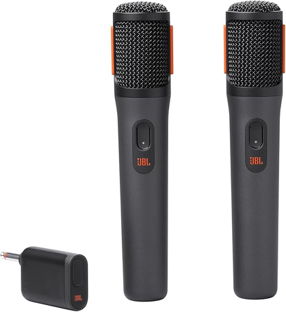 JBL PartyBox Wireless Mic – Lot de 2 Micros Sans Fil Numériques, 20h Autonomie, Batteries Rechargeables, Connexion 2,4 GHz, Réduction Bruit