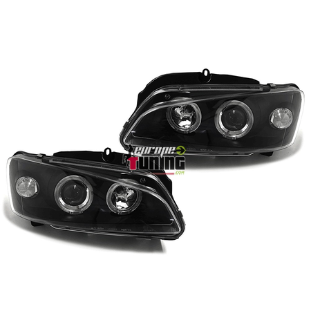 PHARES AVANTS NOIRS DOUBLE ANNEAUX ANGEL EYES LED PEUGEOT 106 PH2 (14610)