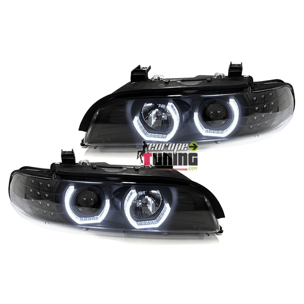 PHARES AVANTS NOIRS FEUX ANGEL EYES EN U CLIGNO LEDS BMW SERIE 5 E39 1995-2003 (05337)