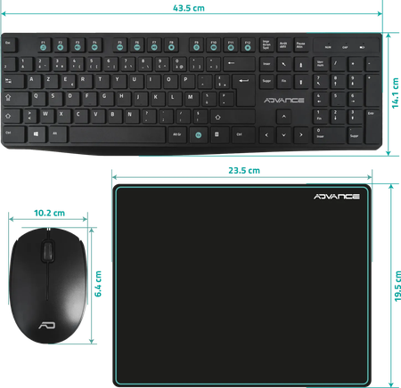 Pack 3en1 (Clavier/Souris/Tapis) sans fil Advance Elite (Noir)